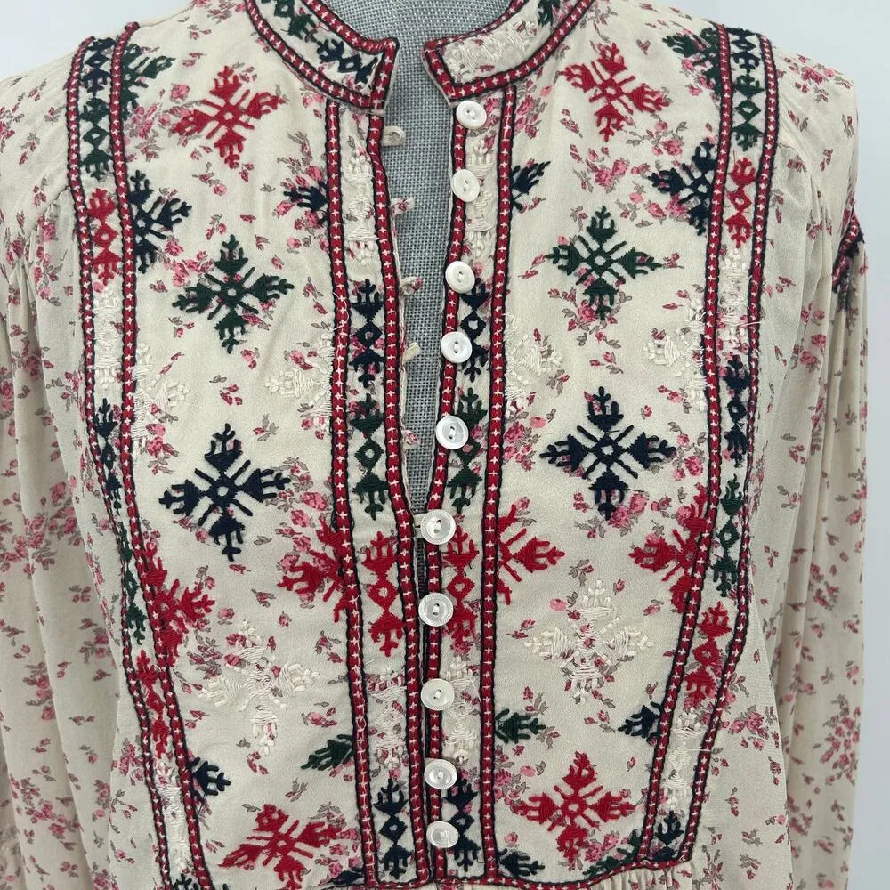 Isabel Marant Étoile Ivayo Tuxedo Floral Patterned Blouse Embroidered Tassel - Image 5
