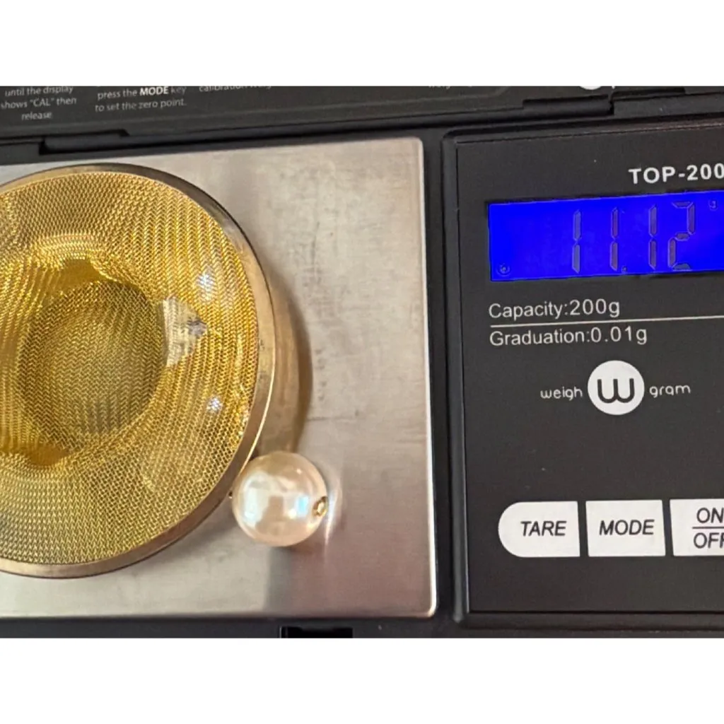 Vintage Gold Tone Mesh Hat Brooch Pin Dangling Faux Pearls 3.5" Estate 11.12g - Image 6