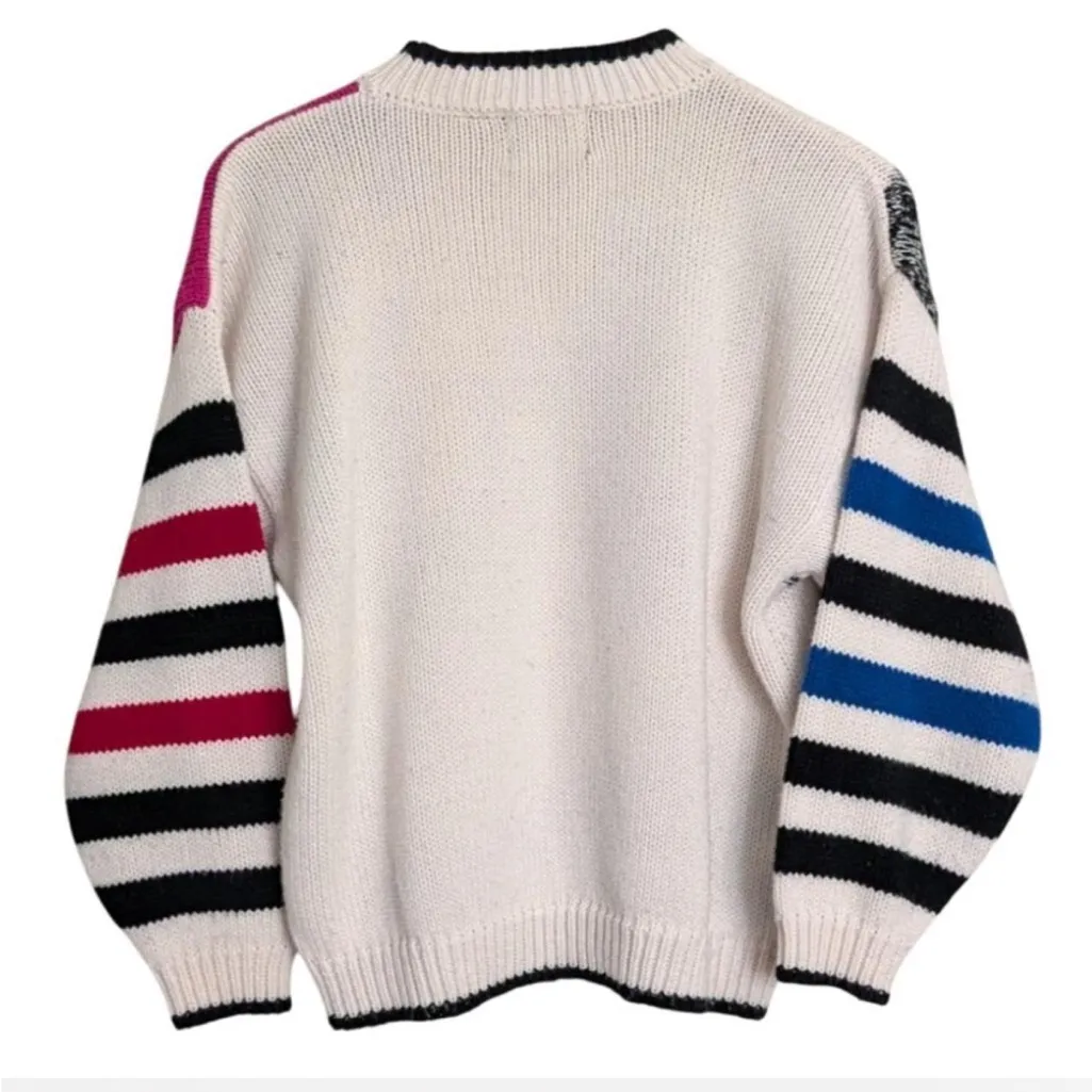 Vintage 80s Adrian Spencer Beaded Appliqué Sweater. 3D Novelty Colorful Kitsch L Multiple Size L - Image 2