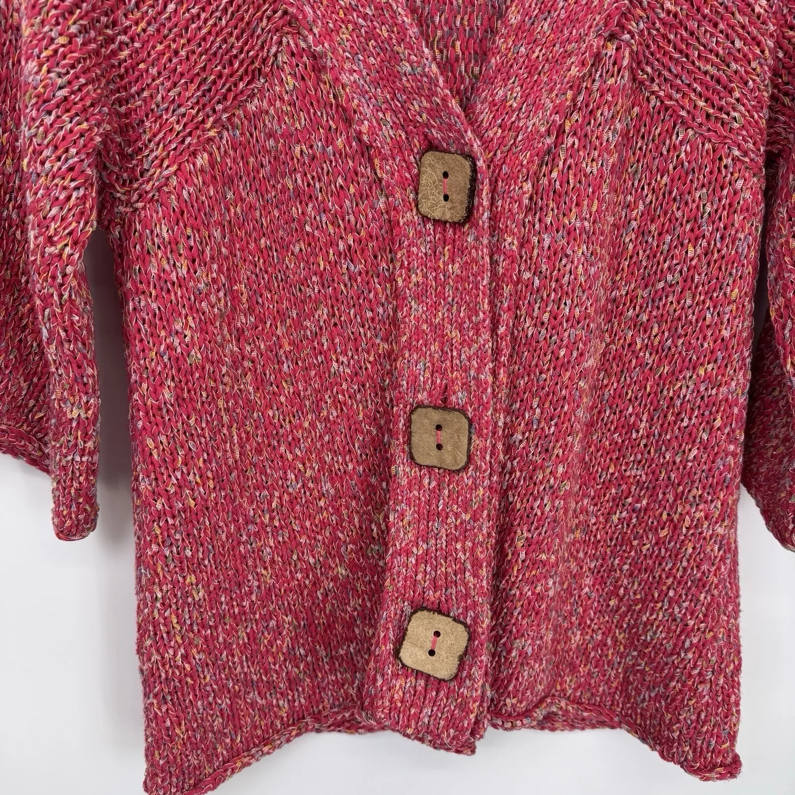 Habitat Cardigan Sweater Womens Small Pink Chunky Button Cotton Blend - Image 4
