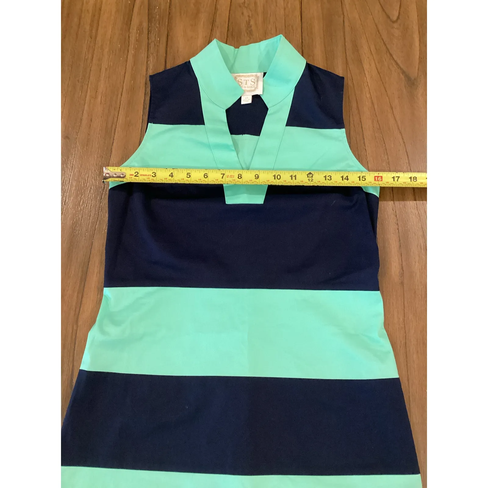 Sail to Sable stripe sleeveless cotton shift mini dress navy cabbage green xs - Image 5