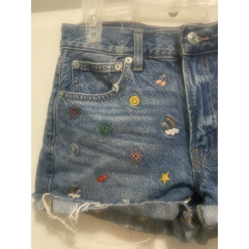 American Eagle Distressed Jeans Shorts Girl Size 00 Womens Clothing Embroidered - Image 4