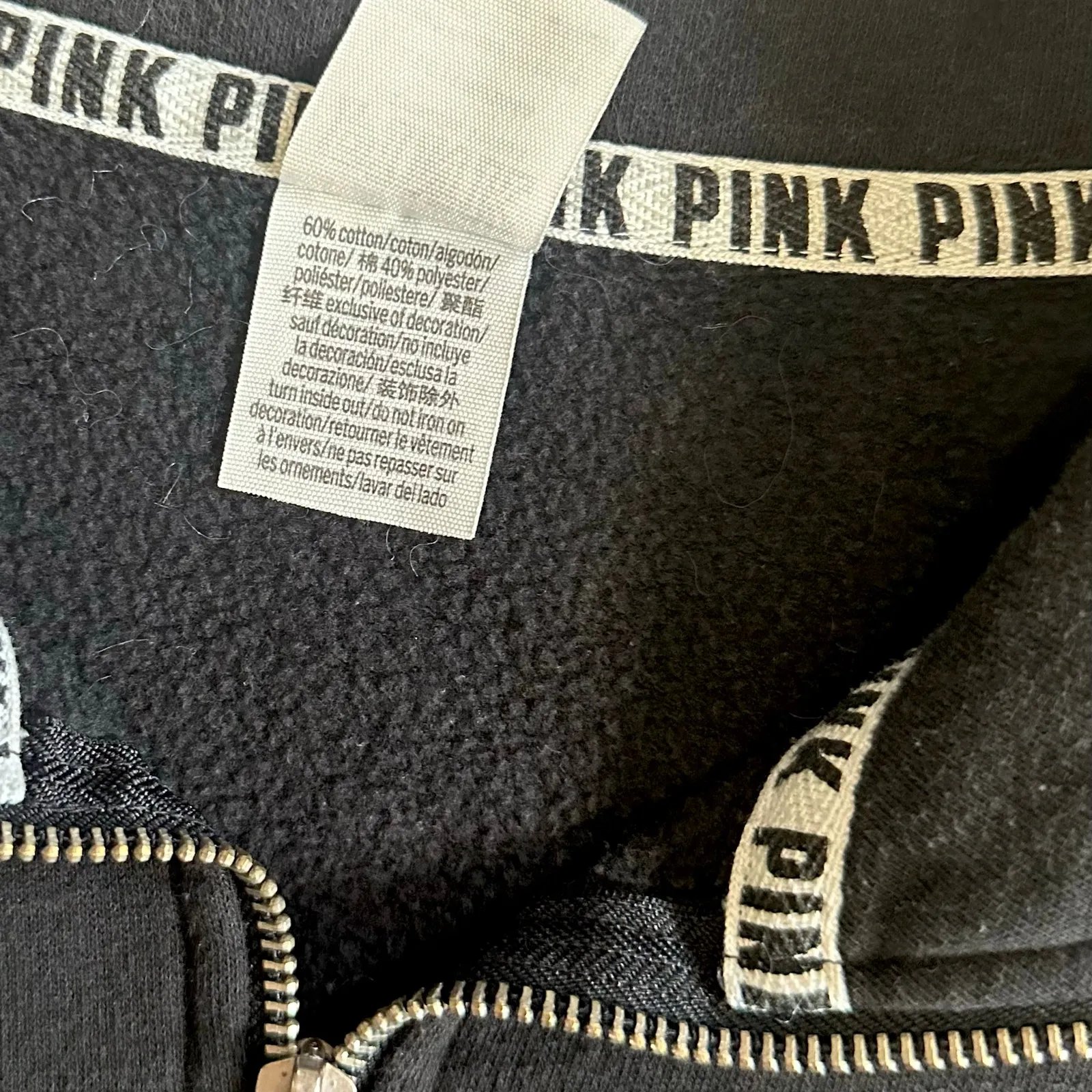 PINK Victorias Secret Quarter 1/4 Zip Pullover Womens L Black Grey Sweatshirt - Image 7