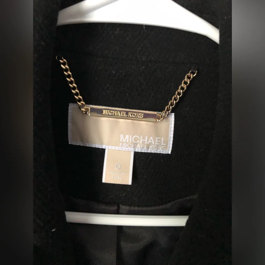 Michael Kors Wool Blend Coat Black Double Breasted women sz 0 pea coat oversized - Image 5