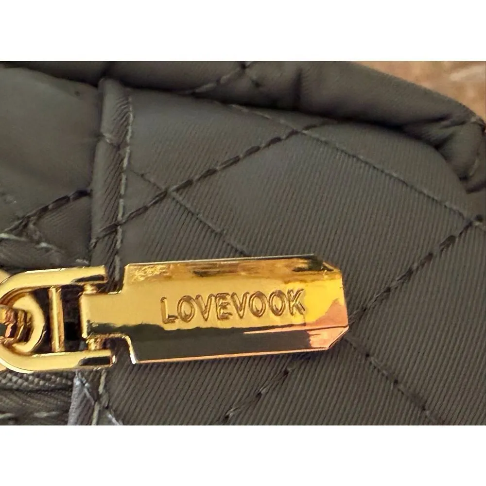 LOVEVOOK Quilted Cosmetic Makeup Bag Grey Nylon Travel Pouch Gold Hardware Gray - Image 3