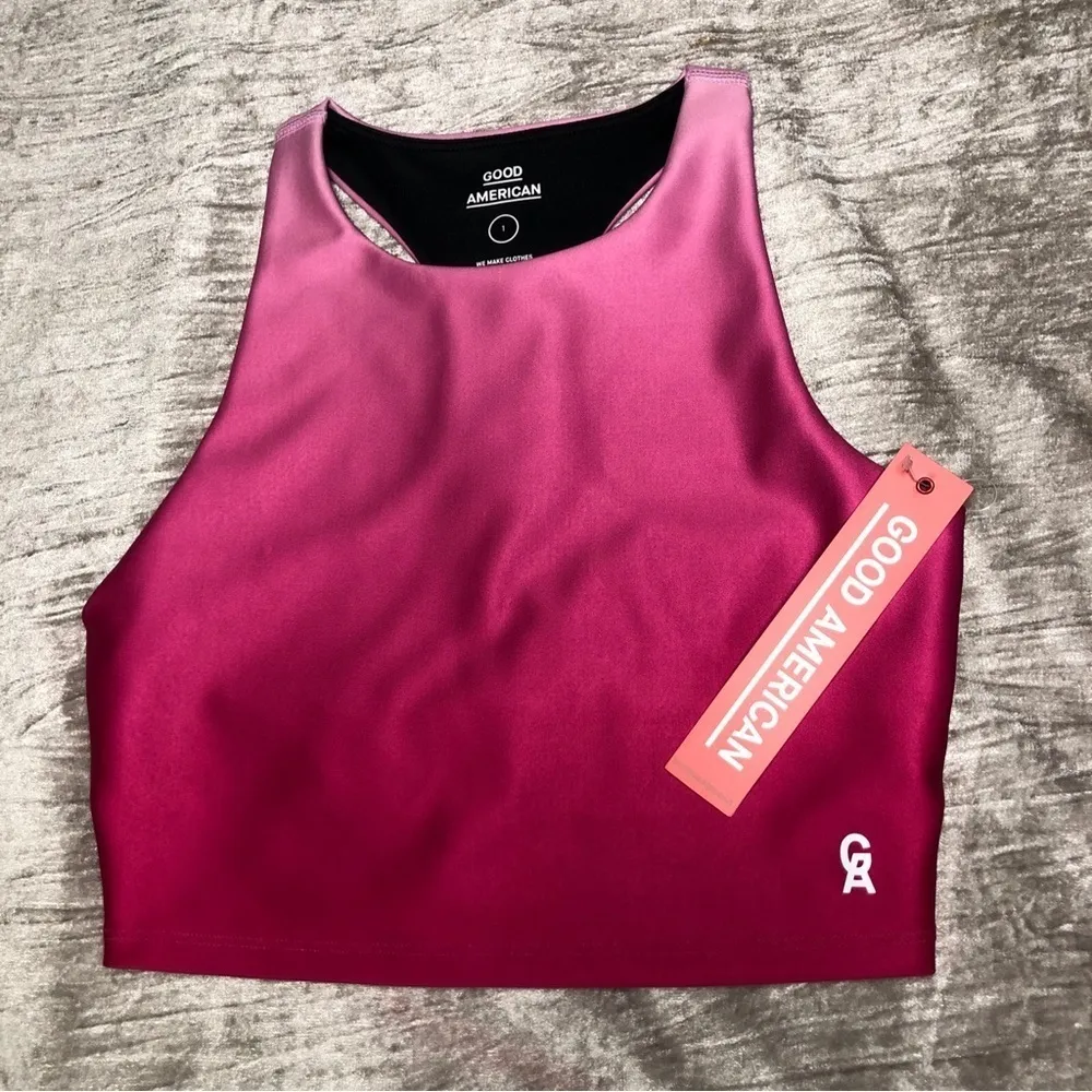 GOOD AMERICAN GA Sports Bra Ombré Pink Racerback size  1  Small Cropped Barbie - Image 3