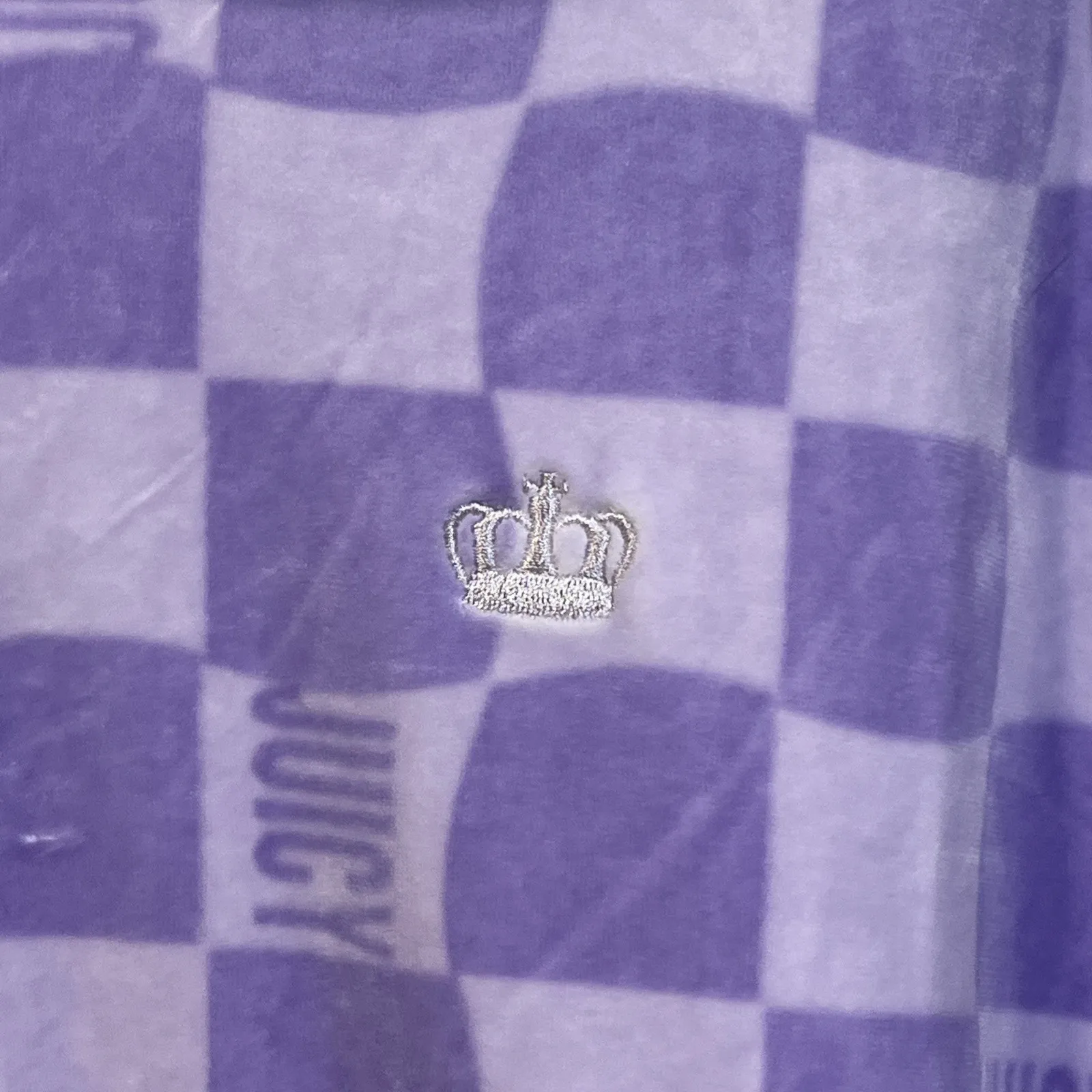 Juicy Couture Y2K Full Zip Velour Hoodie Purple Checkered Jacket Womens 2X - Image 4
