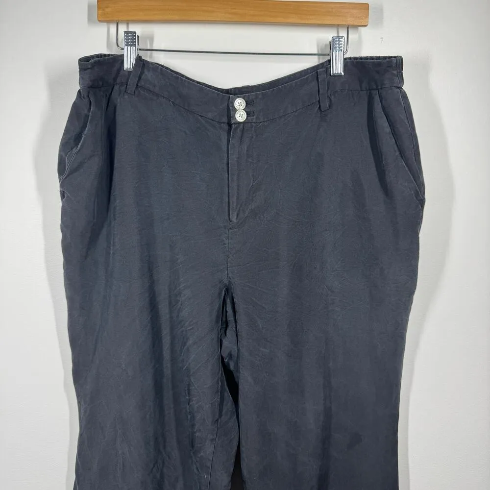 Lauren Ralph Lauren Pants Women 16W Black Wide Leg 100% Silk Trouser Pocket Gray - Image 4