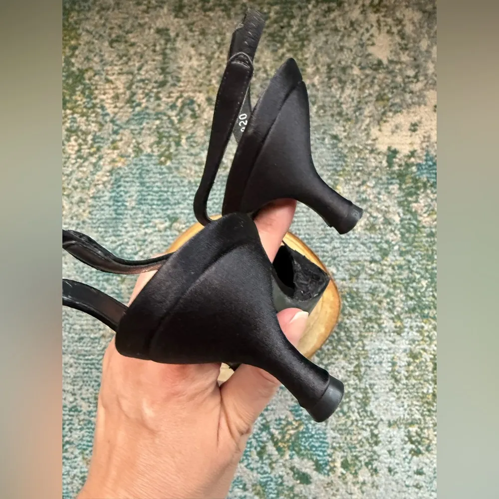 Vintage Y2K NOS Stuart Weitzman black lace slingback kitten heels, size 6.5M - Image 7