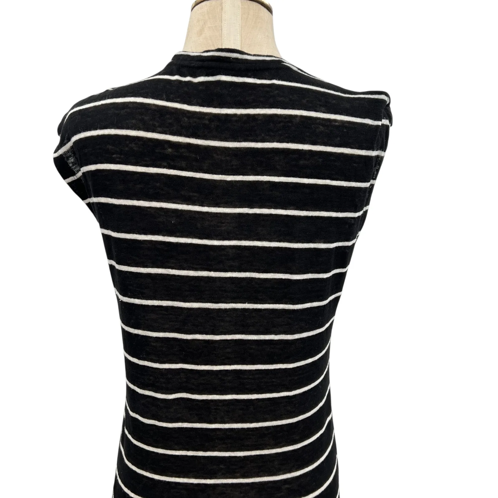 Iro‎ Molly Dress Maxi Length T-Shirt Short Sleeve Linen Stripe Black Size Small - Image 9