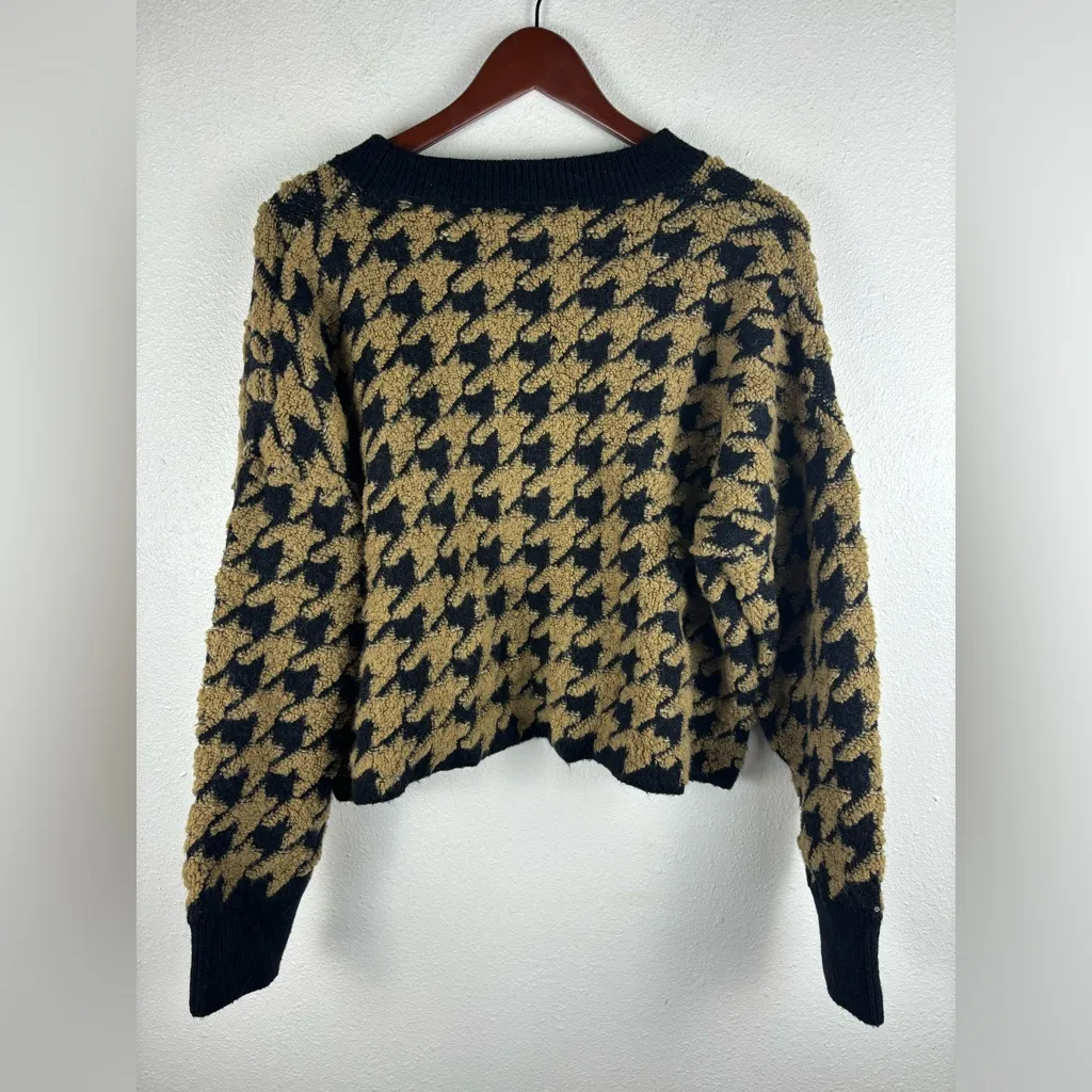 Max Studio Jacquard‎ Houndstooth Medium Cropped Brown Black Crewneck Sweater - Image 7