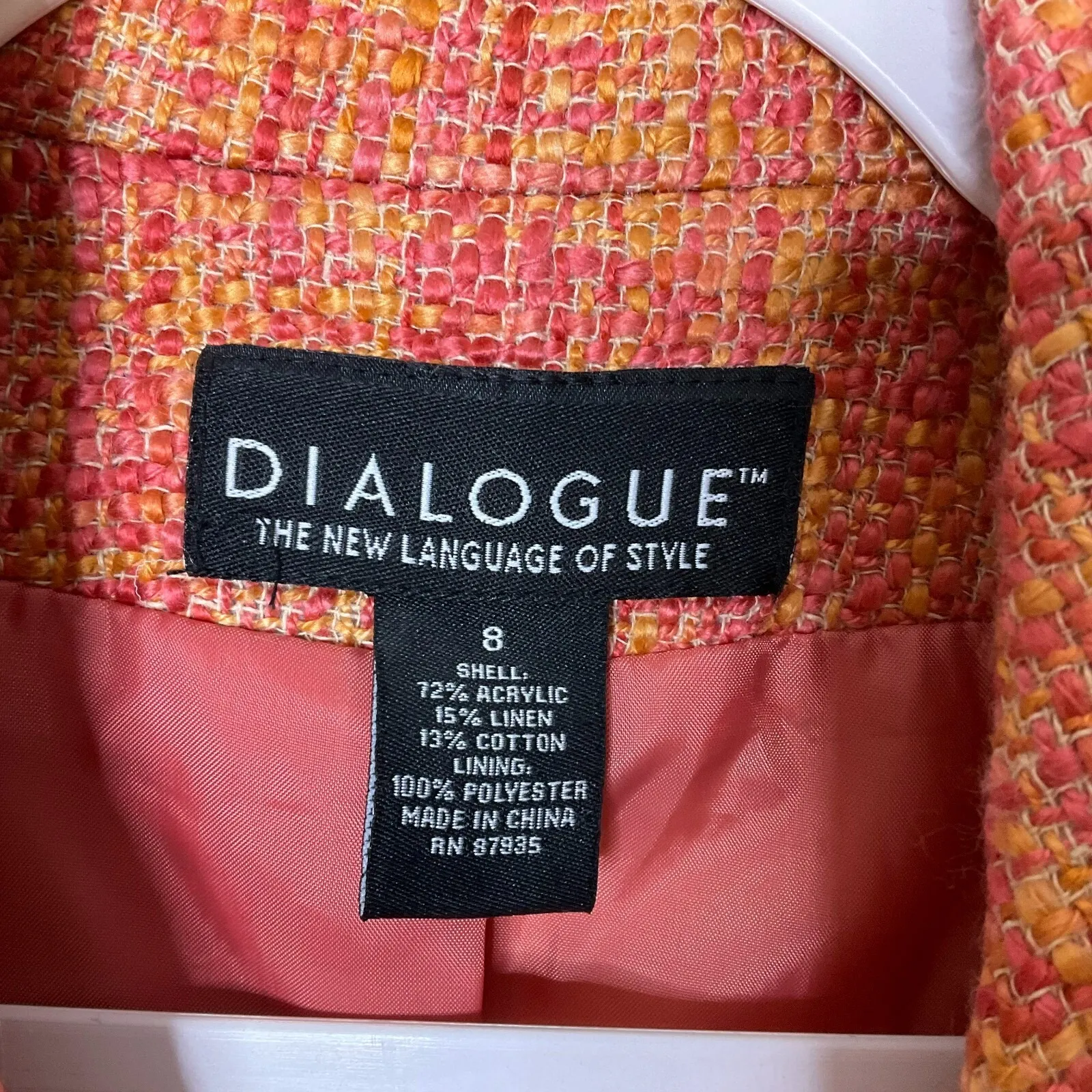 Dialogue Women's Acrylic Linen Blend Tweed Button Front Blazer Jacket Size 8 - Image 6