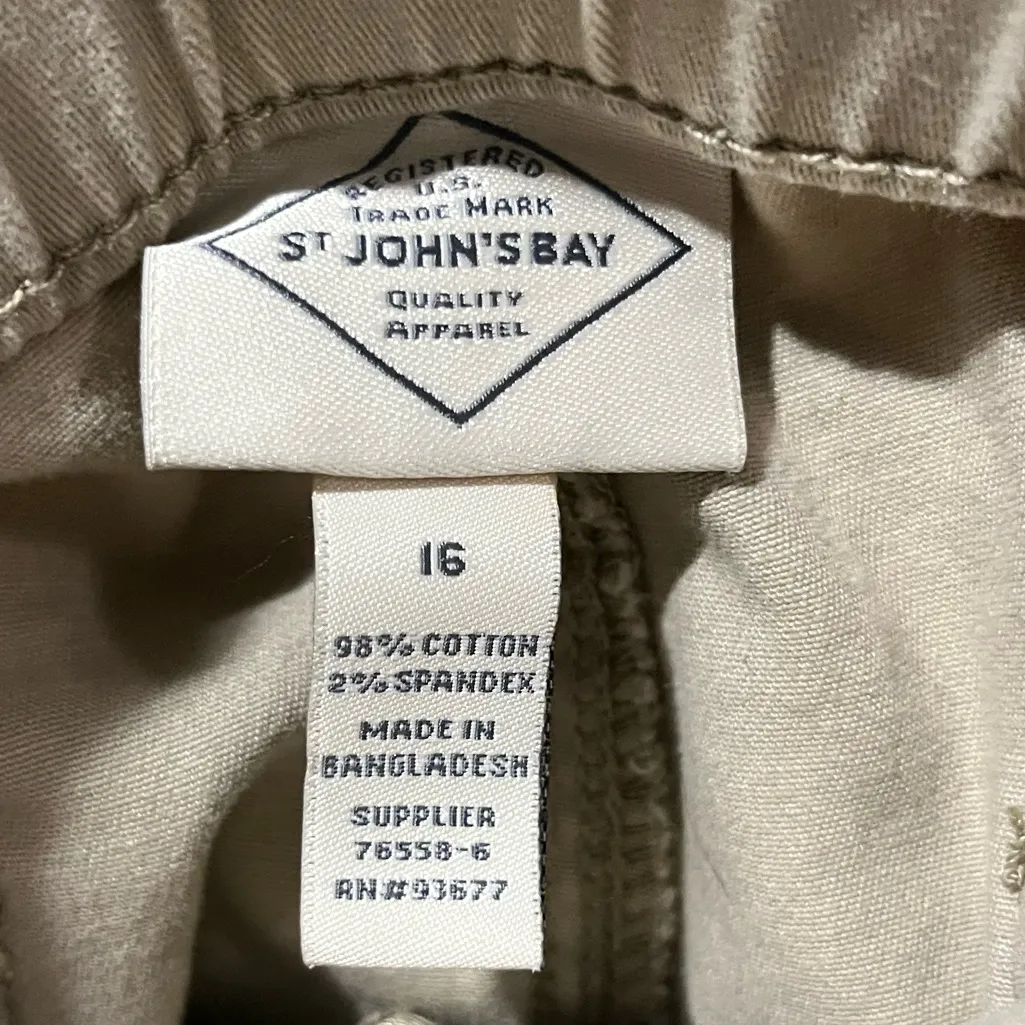 St Johns Bay Pants Womens 12 Beige Khaki Chino Straight Cuffed High-Rise Spandex - Image 8