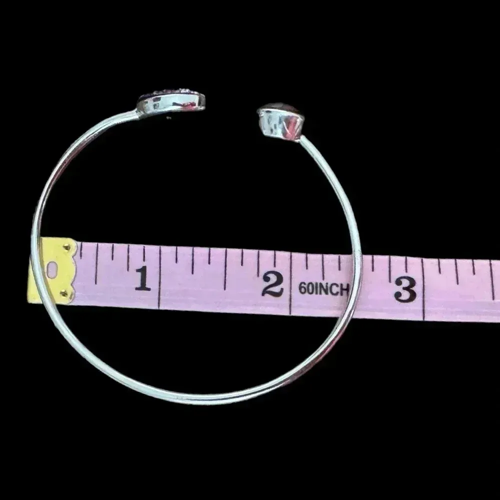 Purple Galaxy Crystal Rhinestone Silver Tone Metal Open Cuff Bangle Bracelet - Image 6