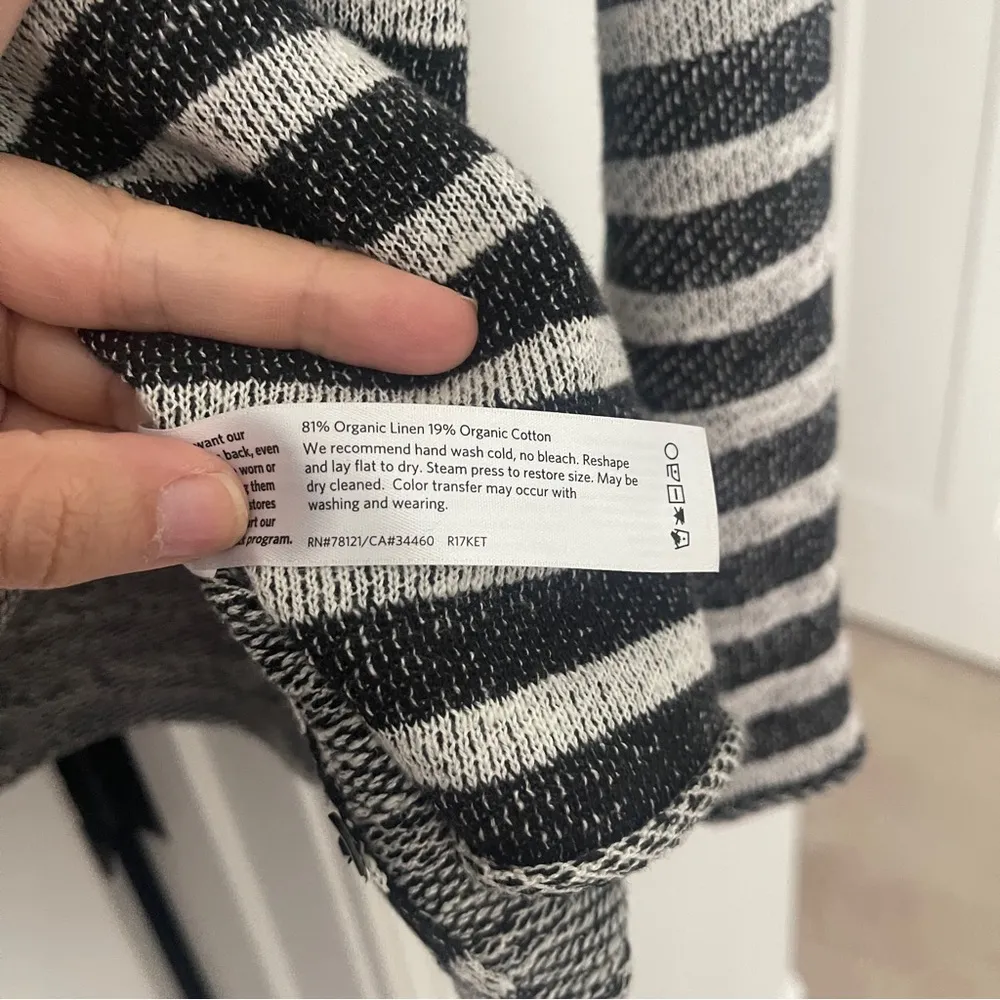 Eileen Fisher Terry Linen Blend Striped Button Back Oversized Pullover - Image 5