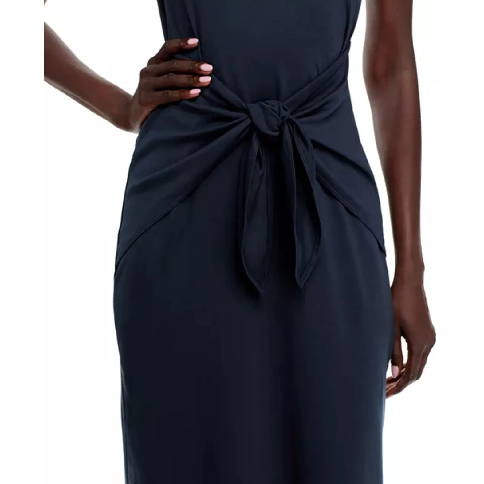 Theory Navy Blue Tie‎ Waist Midi Dress Short Sleeve Casual Womens - Image 4