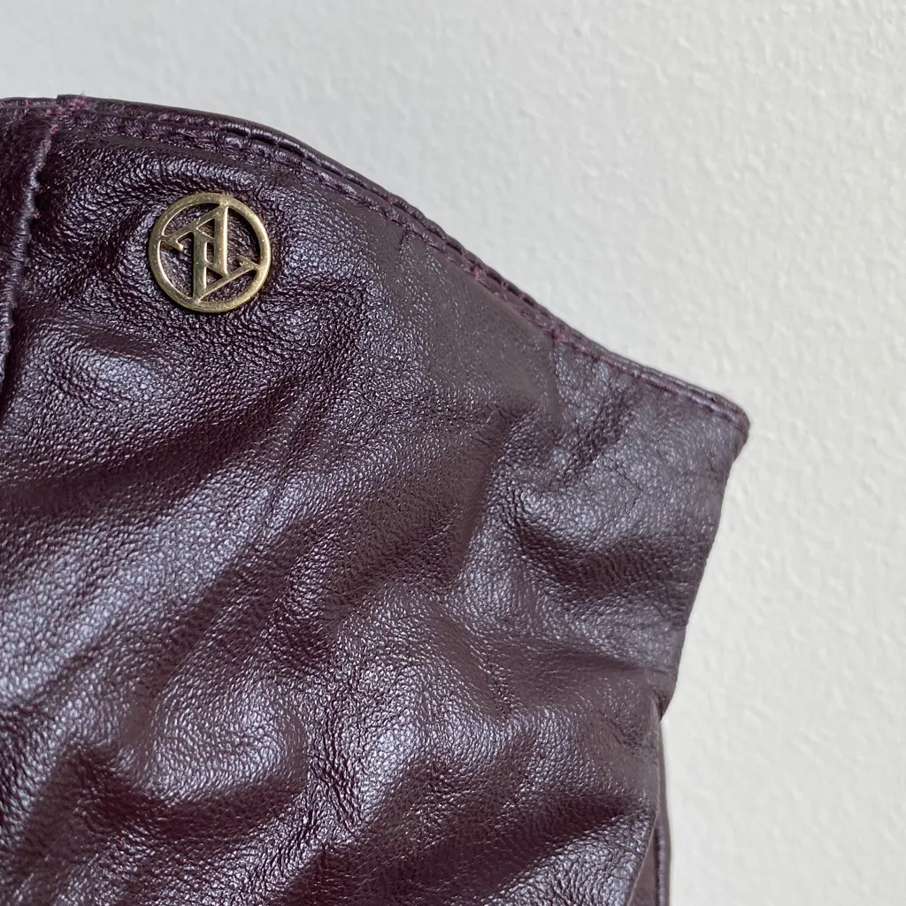 Adrienne Vittadini Oxblood Leather Gloves Cashmere Wool Lining Size Medium - Image 2