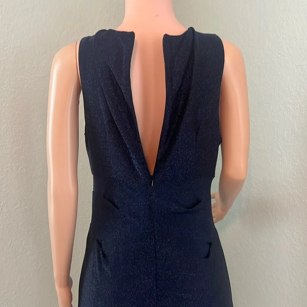 Adrianna Papell Crushed blue METALLIC JERSEY SHEATH Side Ruched DRESS Sz 12 #185 - Image 3