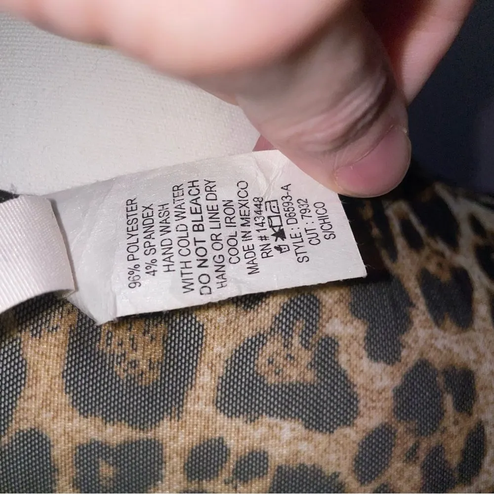 Cheetah Print Swim Cover Up Mesh Cutout Mini Dress Tie Front Small Black - Image 5