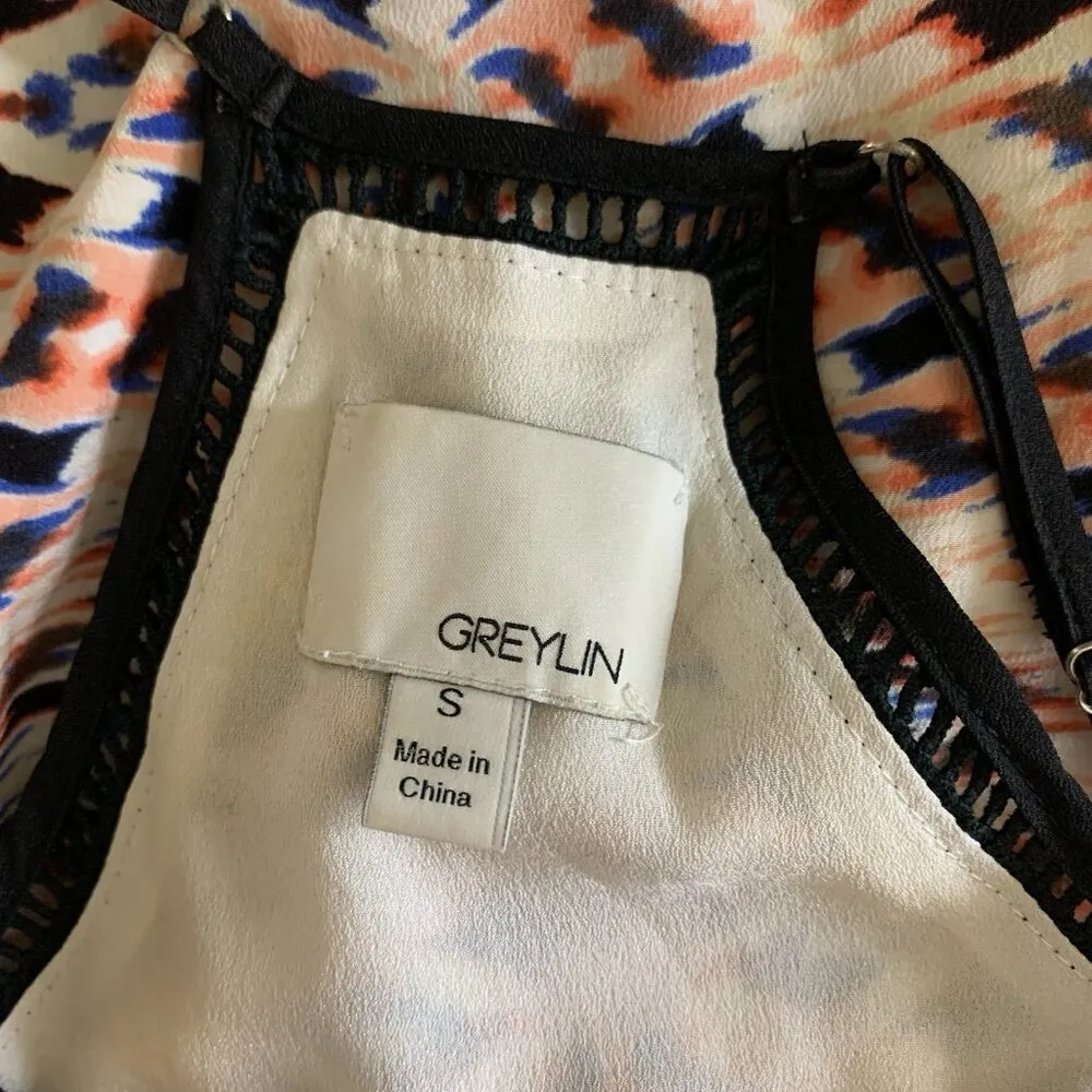 Greylin Silk Maxi Dress‎ Sleeveless Aztec Print Boho Festival Summer Small - Image 4