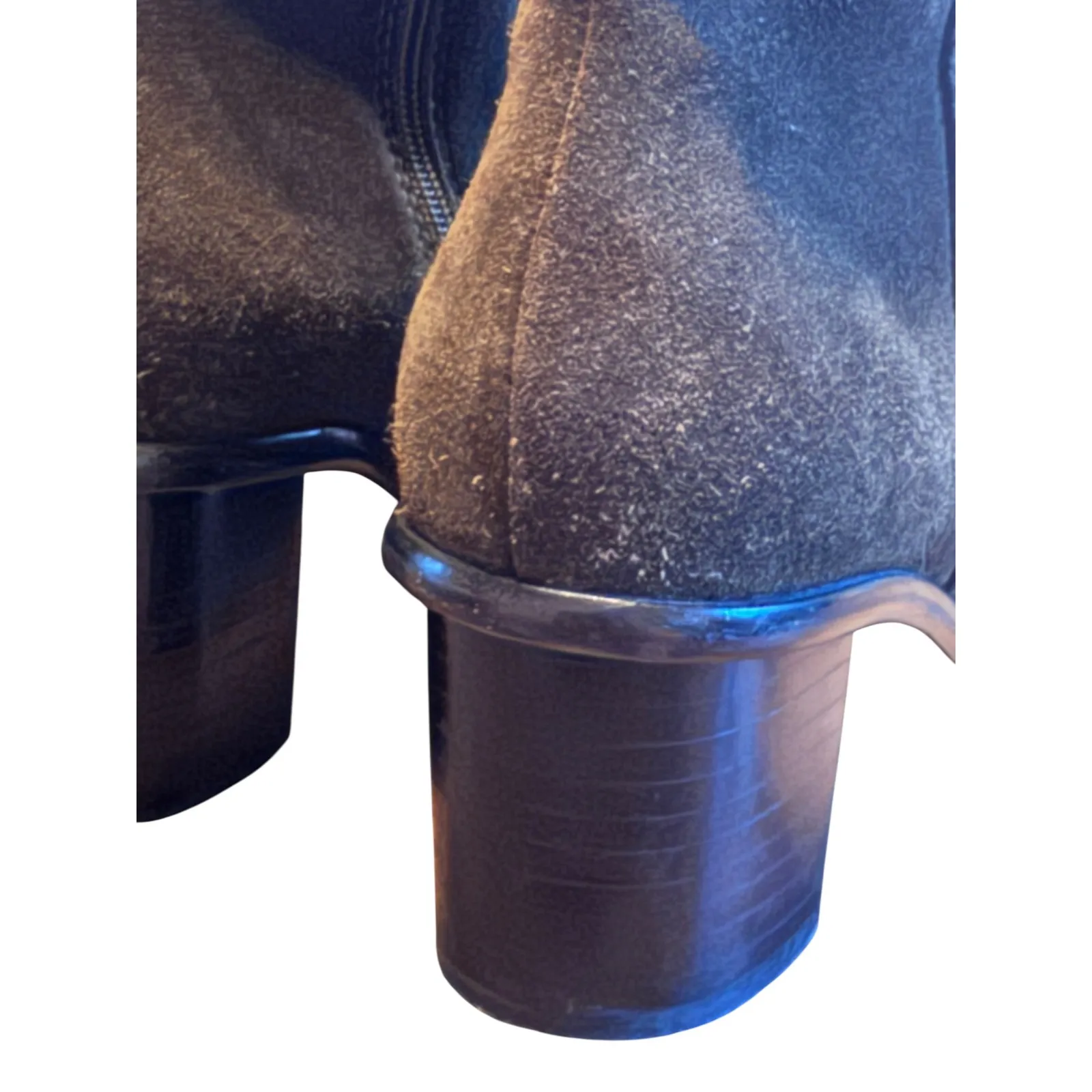 Patina Portland Leather Green Suede Block Heel booties Minimalist Handmade Size 7 - Image 6