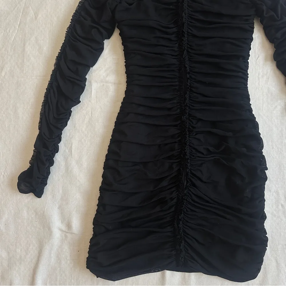 NBD Las Olas Long Sleeve Mini Dress in Black Size Medium Mesh Ruched Bodycon - Image 10