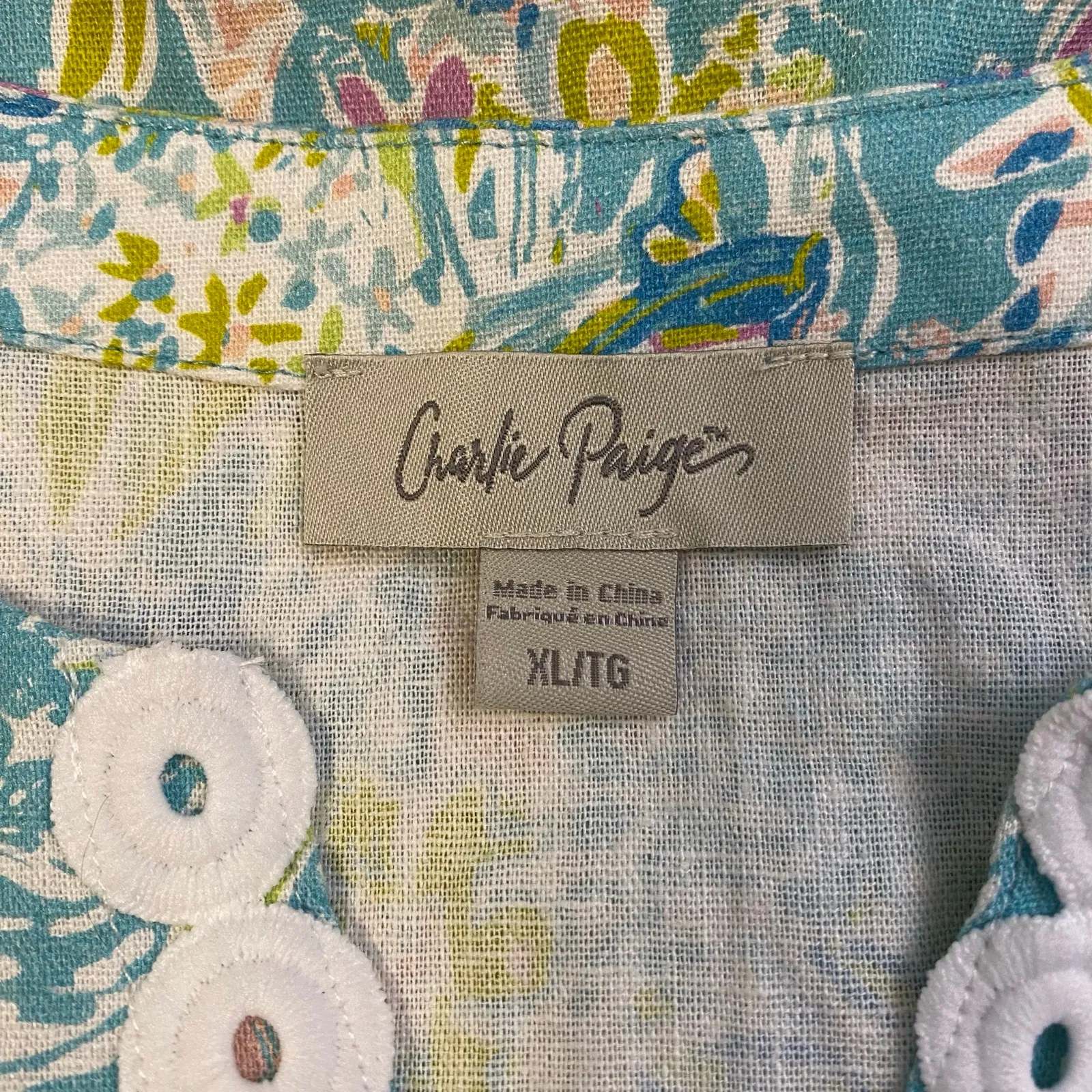 Charlie Paige Linen Blend‎ Tropical Fish Print Shift Dress Size XL Beach Preppy - Image 2