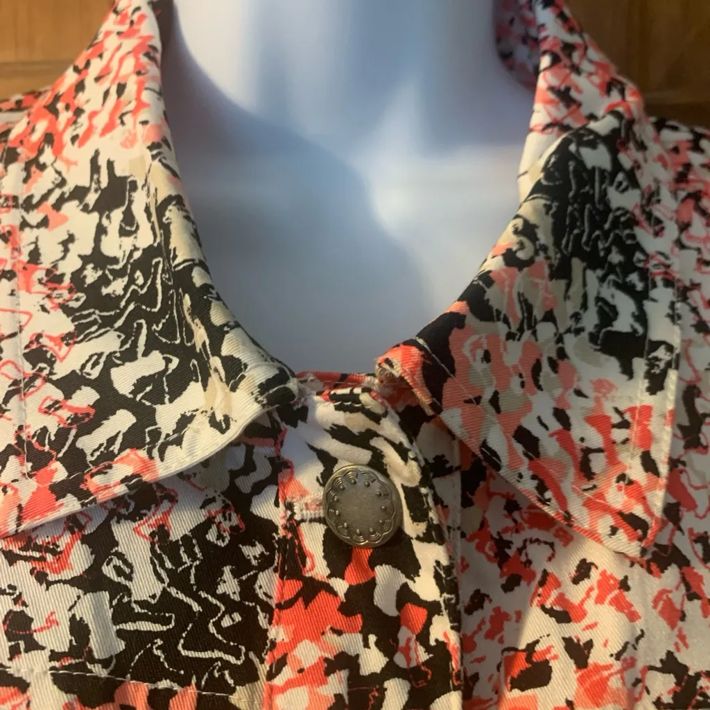 Christopher & Banks Jacket Womens X LARGE Button‎ Down Pink Black Abstract Print - Image 5