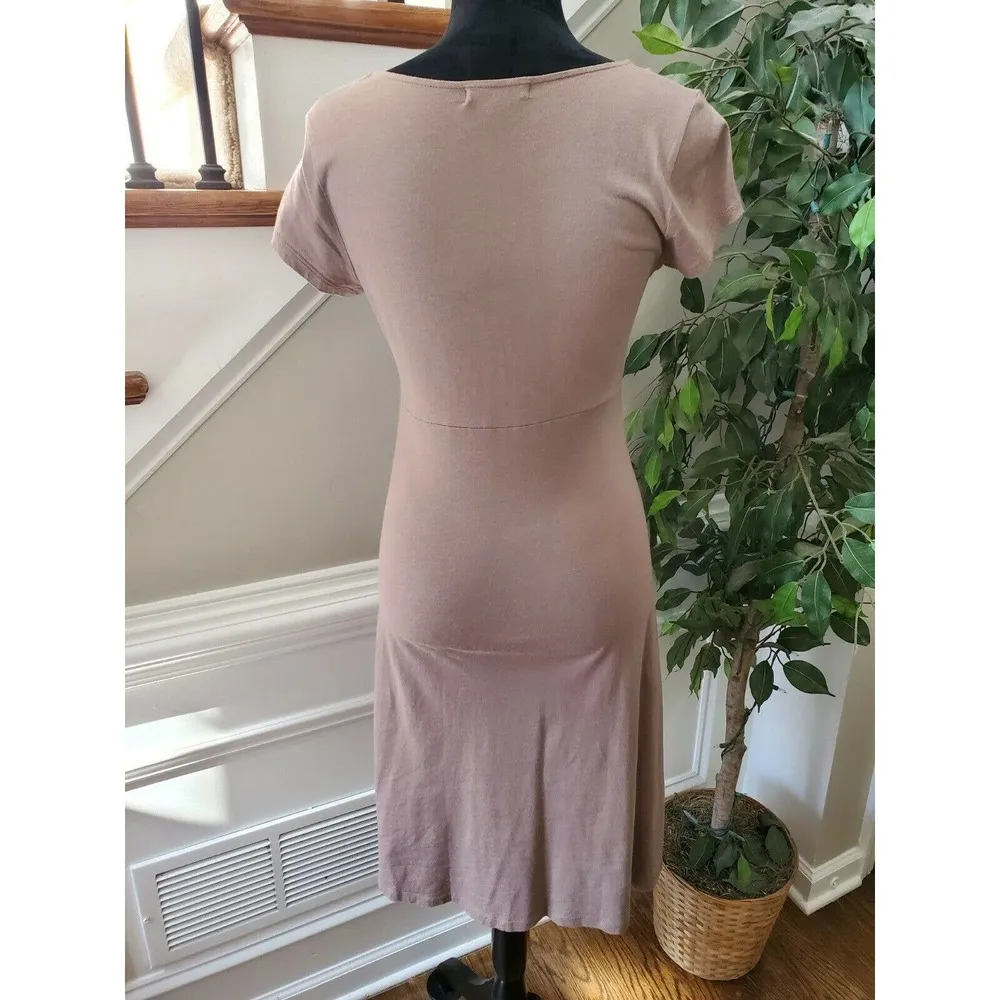 Boden Women Brown Solid Cotton Round Neck Short Sleeve Knee Length Dress Size 10 - Image 7