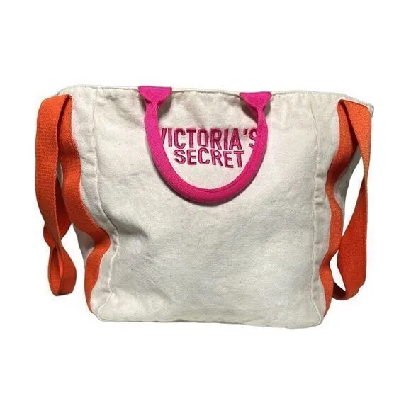Victoria's Secret Bombshell Summer‎ Coral Orange Pink Beach Canvas Tote Bag - Image 8