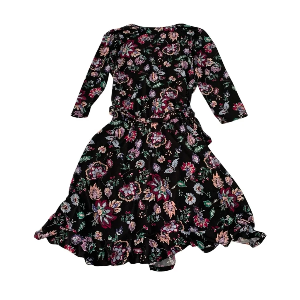 Leota size large black floral knee length dress tie waist stitch fix faux wrap - Image 3