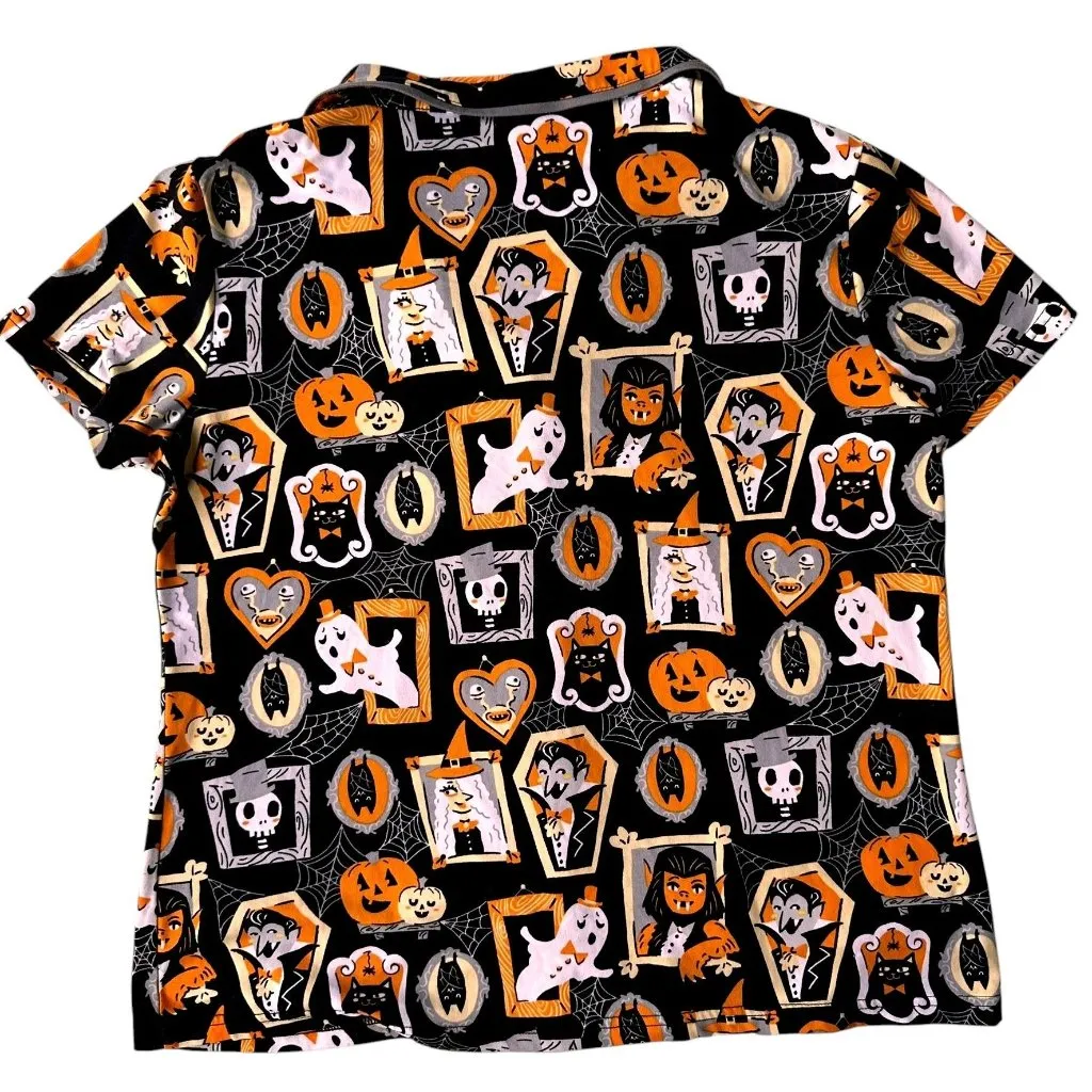 Munki Munki Halloween Pajama Top Large Short Sleeves Button Werewolf Witch Ghost - Image 4