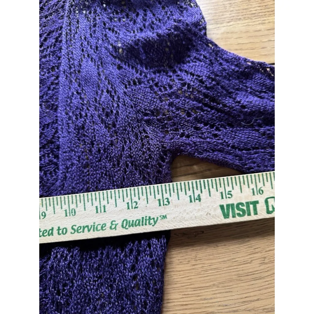 Dressbarn Women Open Front Cardigan Sz Large Open Knit Lightweight Purple Linen - Image 5