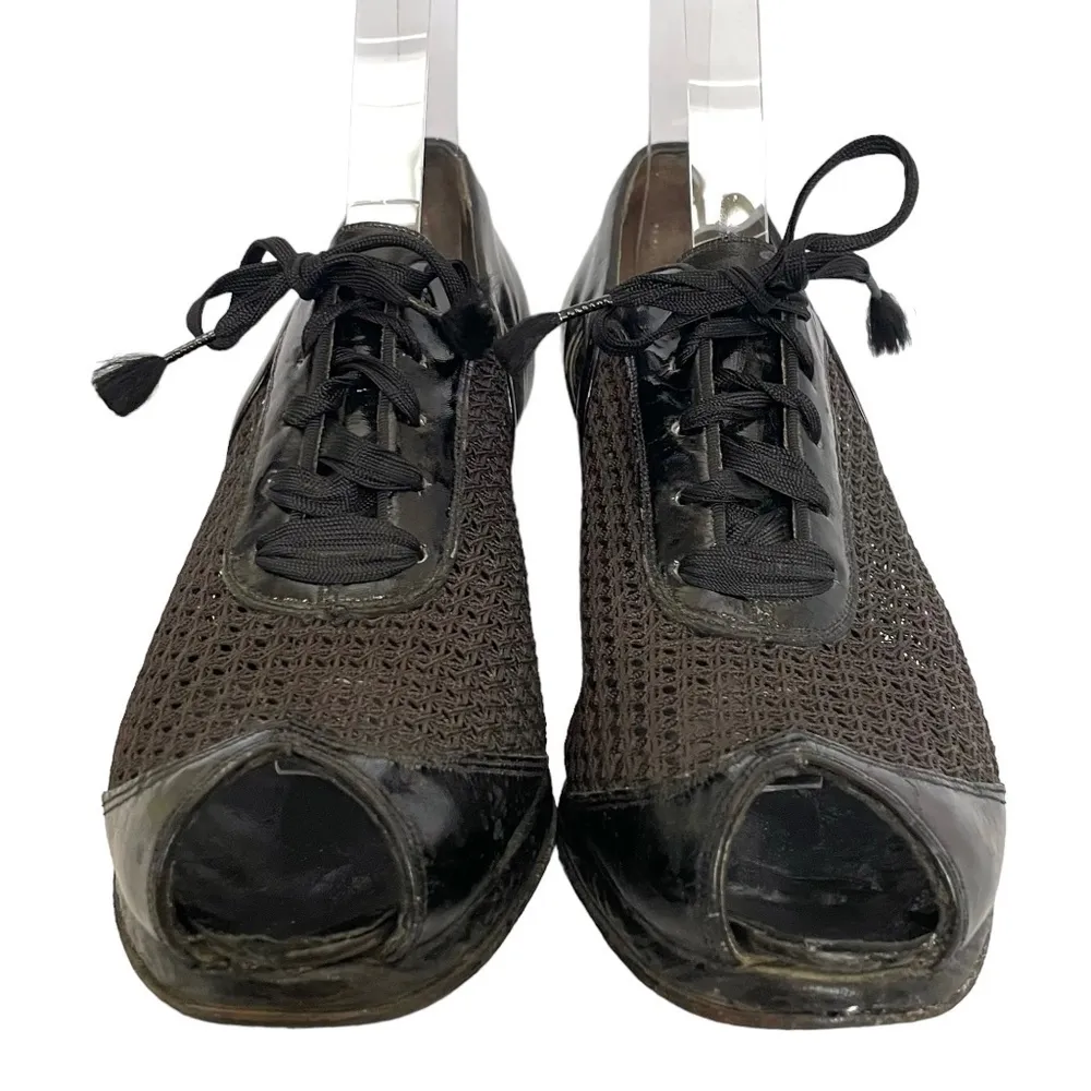 1940s Matrix x Carson Pirie Scott & Co Black Mesh Leather Heeled Oxford Loafers Size 6.5 - Image 3