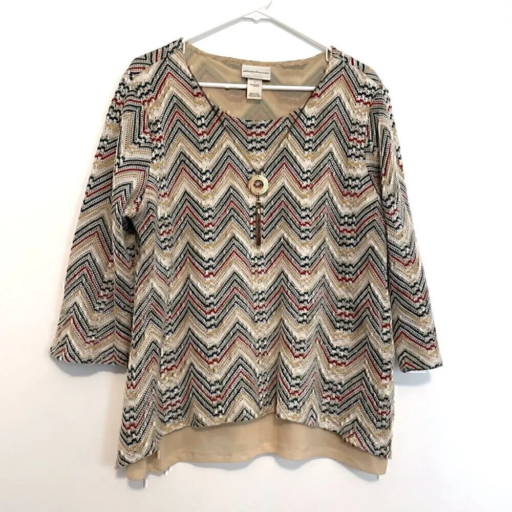 ALFRED DUNNER Hunter Mountain Zigzag Necklace Top Cream Beige Gold Chevron Knit - Image 2