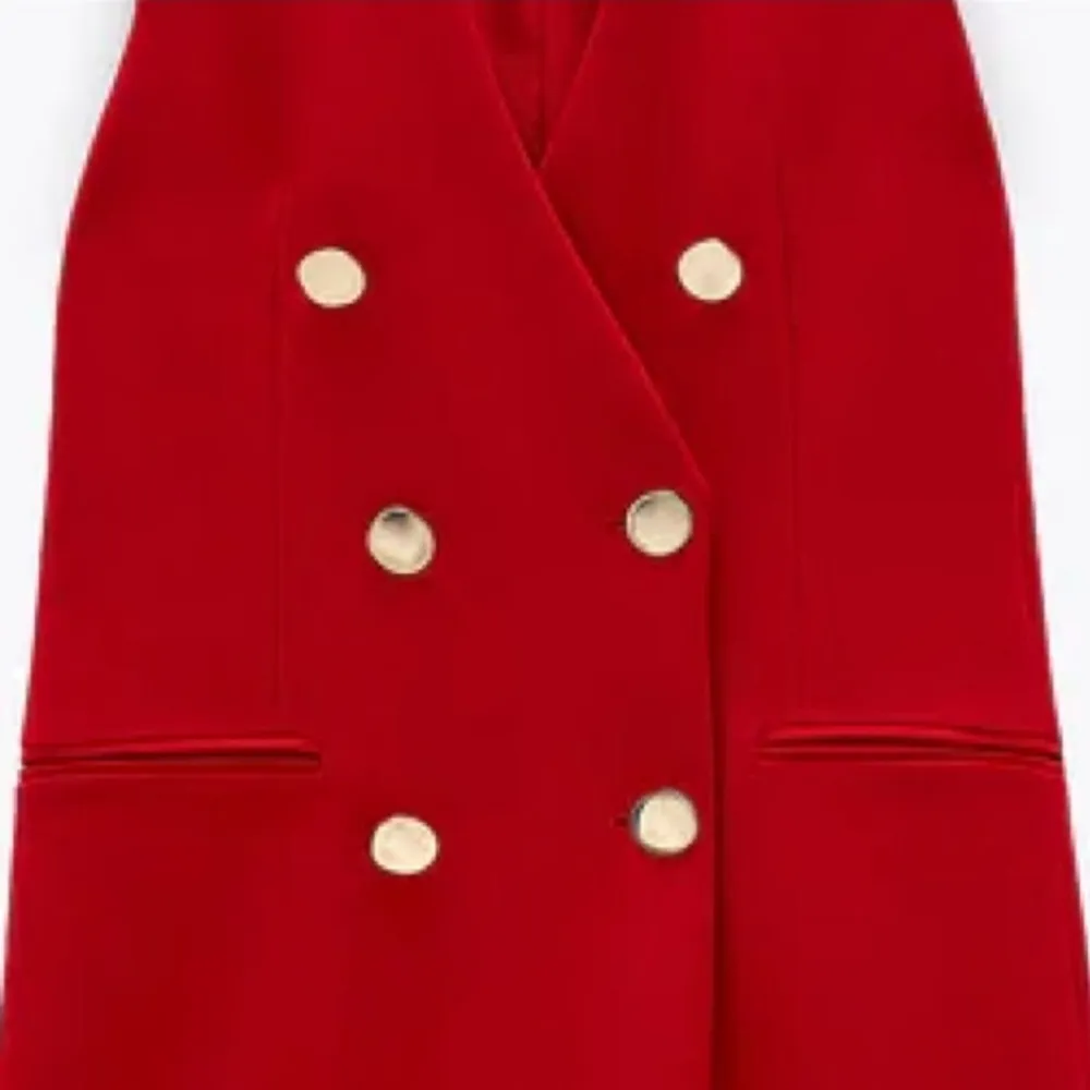 Zara Red Sheath Mini Dress Sleeveless Scoop Neck Cocktail Gold Buttons XS New - Image 4