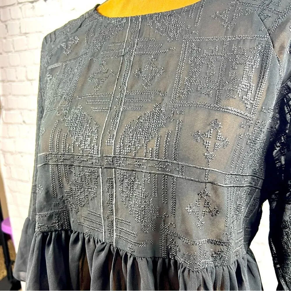 Blue Rain Black Boho Top‎ Size S (A6) - Image 4