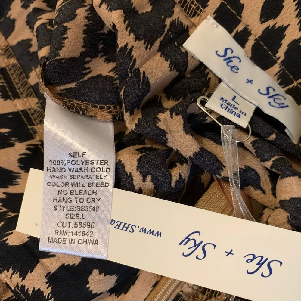 NWT she + sky A Line pleated midi skirt with leopard print size Large - Image 8