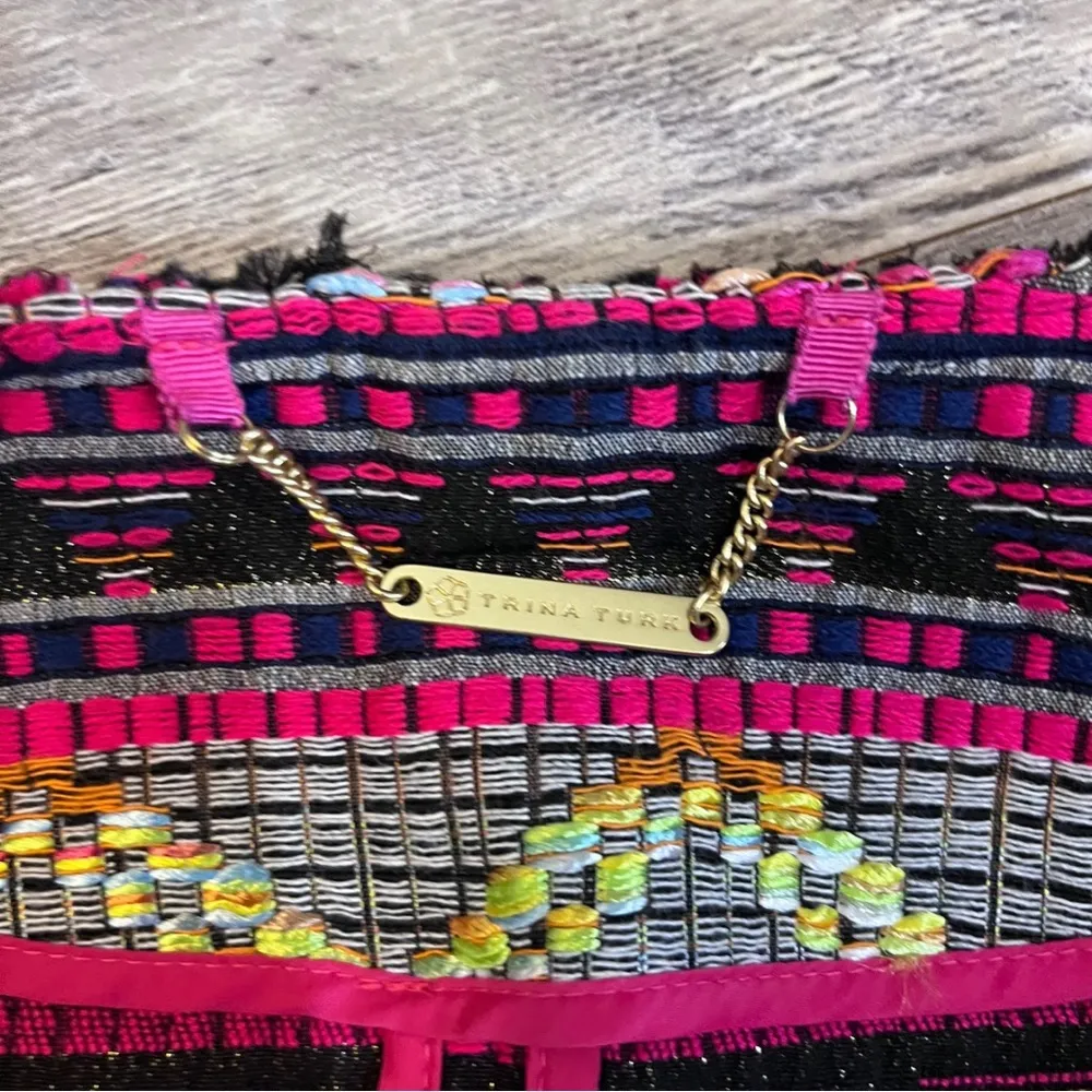 Red Multi Baja Tweed Printed layke Jacquard Zip Blazer size 0 - Image 6