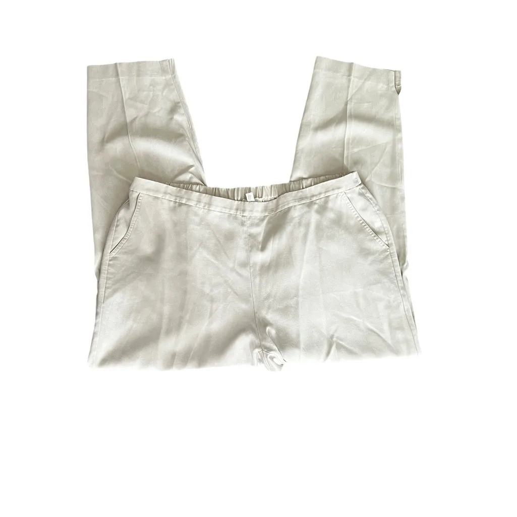 Eileen Fisher Tencel Lyocell Ankle Pants Beige Pull-On Slim Tapered L - Image 3