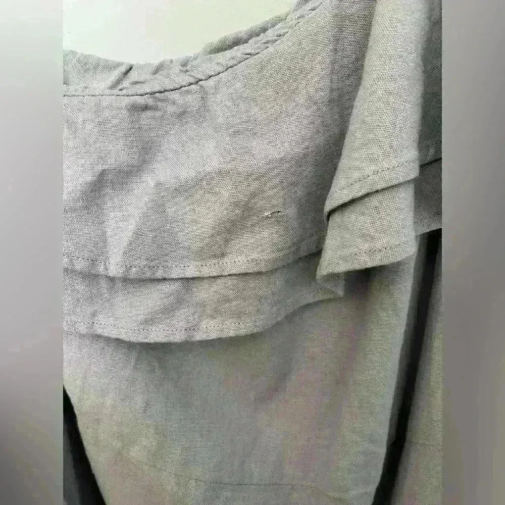 Nicole Miller One Shoulder Ruffle Trim Linen Tiered Midi Dress Size Sm - Image 7