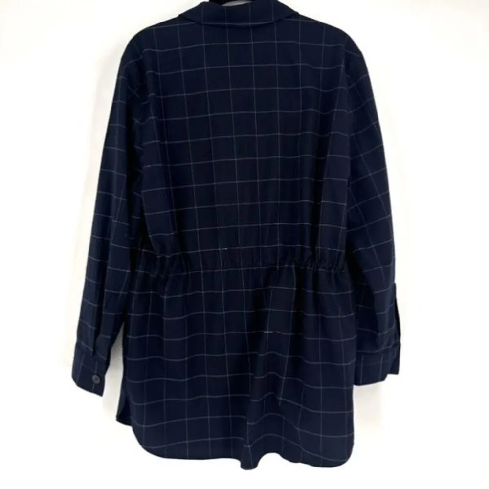 Banana Republic Womens Windowpane Drawstring Shirt Jacket Navy Blue White Medium - Image 4