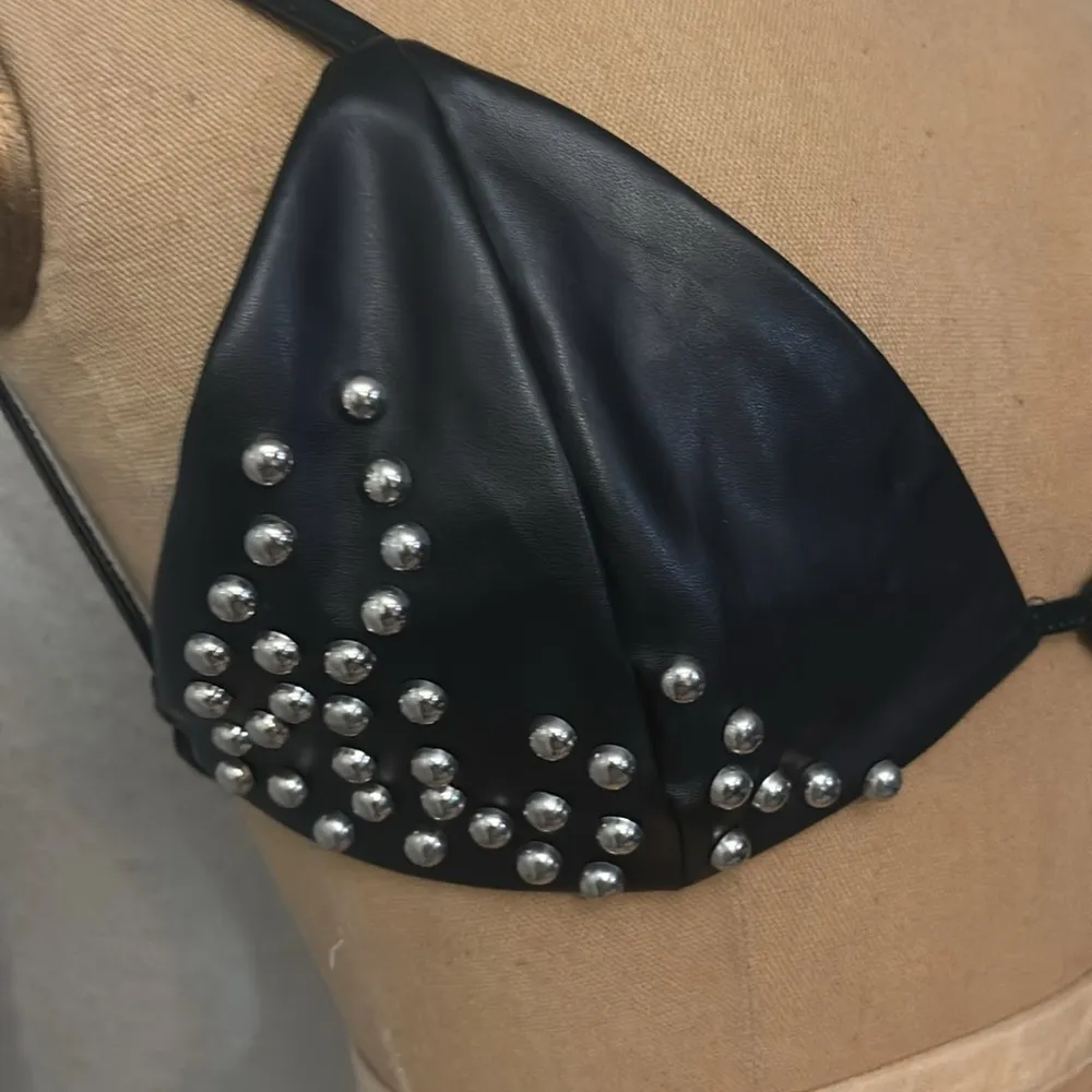 Shein Faux Leather Pearl Studded Tie Closure Bra M Goth Punk Rocker 80s Style - Image 3