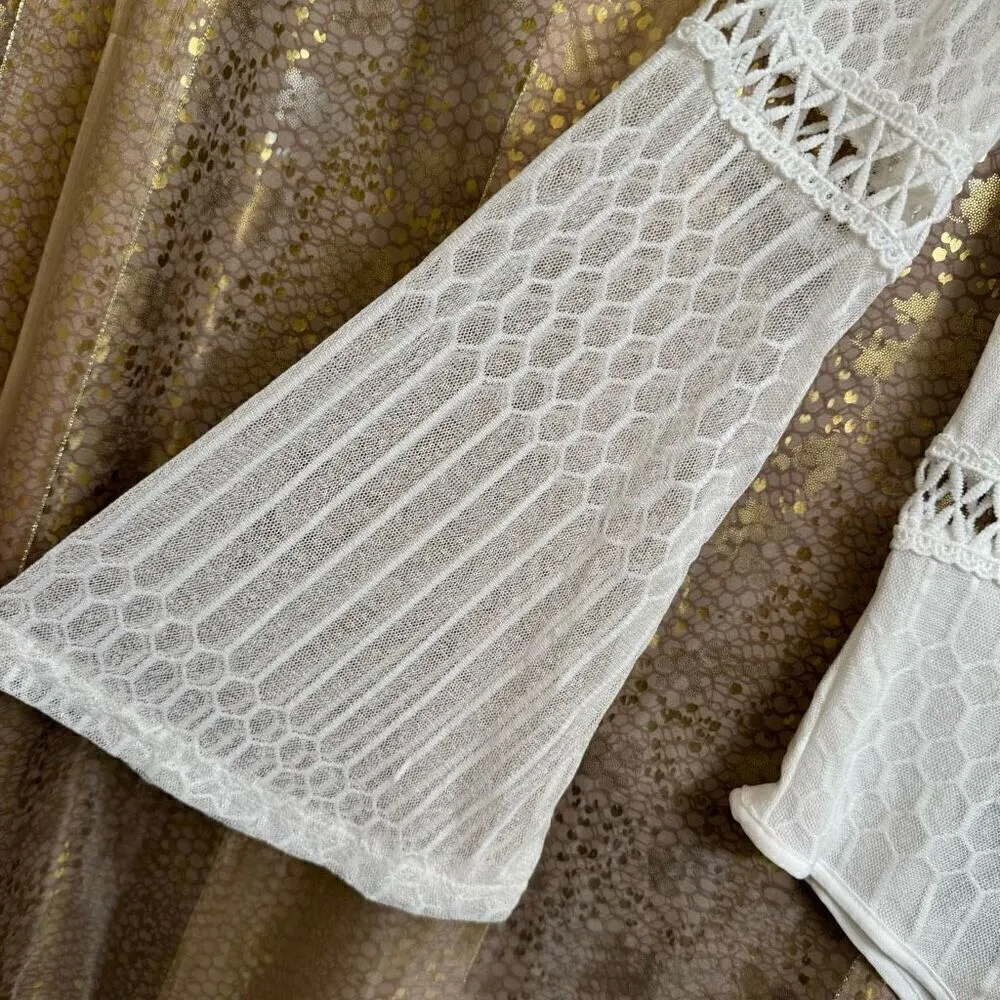 Eilly Bazar White Plunging Neck Lace Trim Tied Backless Bodysuit XS NWT - Image 4