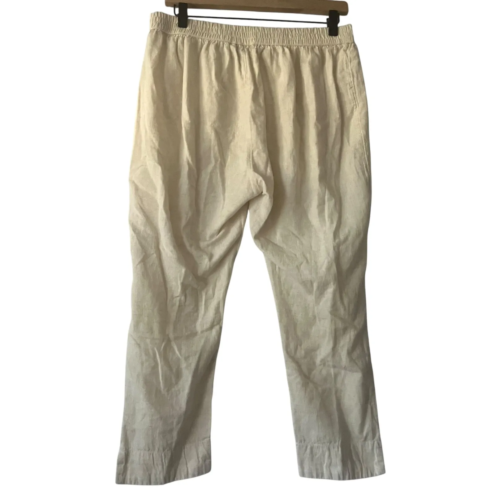 Utsa XL Pull On Elastic Cotton Linen Blend Pants Beige Comfortable Neutral Crop Tan - Image 3