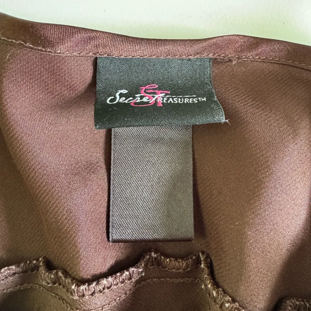 Vintage 90s Secret Treasures Chocolate Brown Satin Lace Slip Dress Size Medium - Image 5