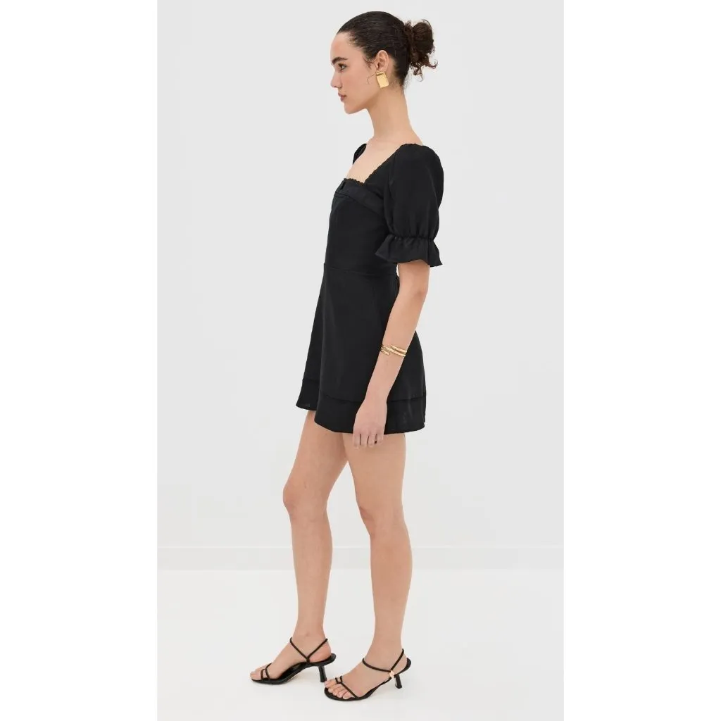 NWT Reformation Evianna in Black Linen Lace Trim Tie Back Mini Dress 10 $248 - Image 3