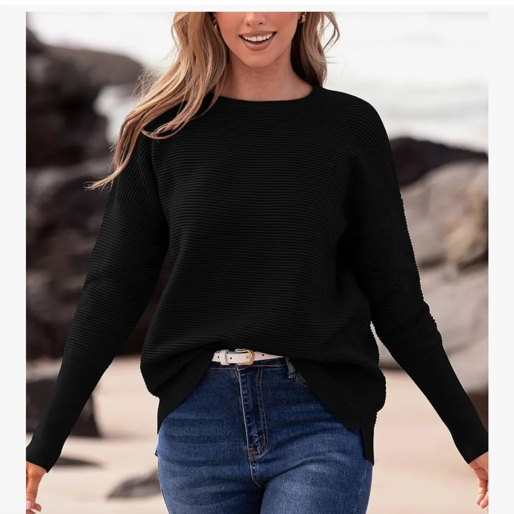Prettygarden Black Women's knit ribbed Crew Neck Sweater top - Image 3