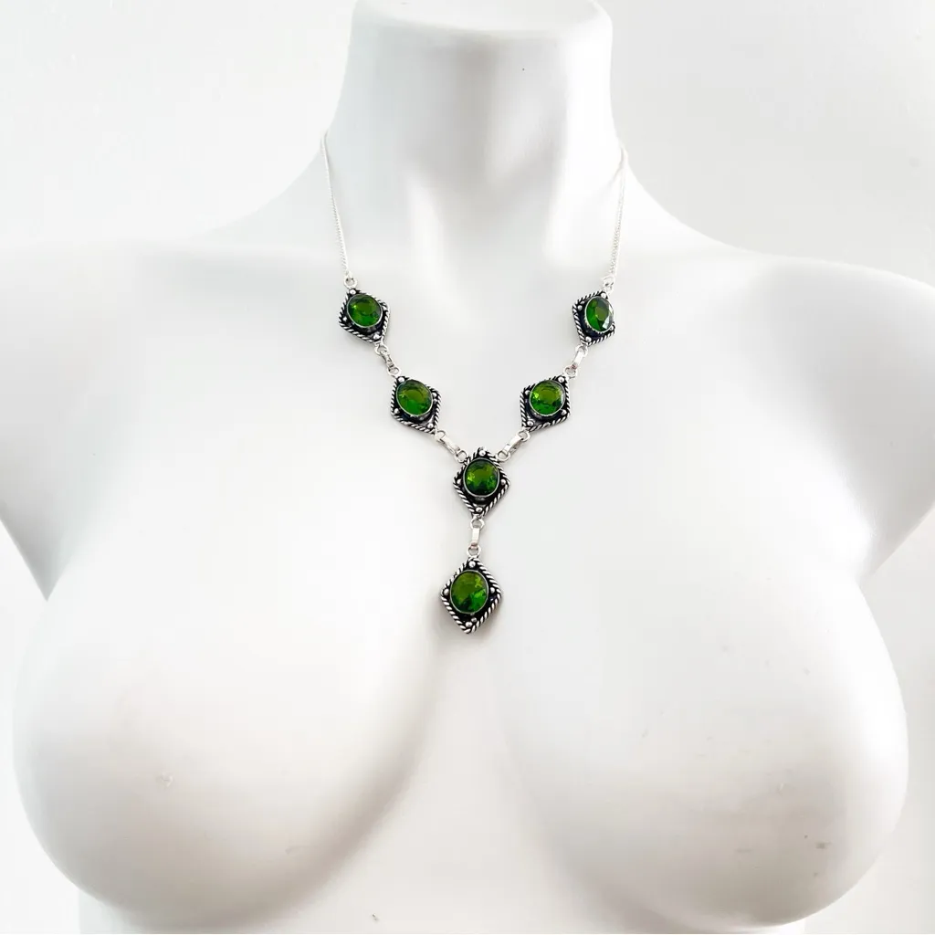 925 Sterling Silver Gemstone Peridot Necklace Handmade lariat Womens Jewelry Green - Image 3