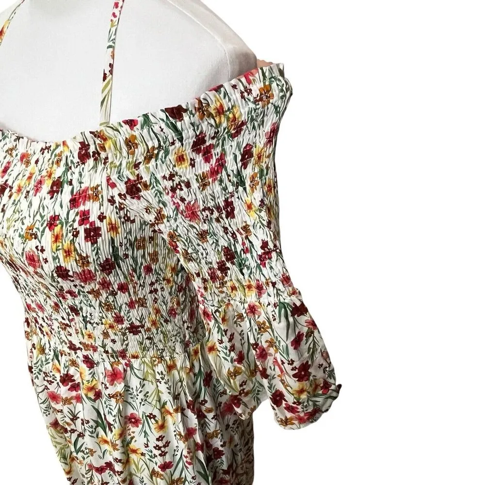 Lost + Wander Floral Maxi Dress Renee Smocked Off Shoulder A Line Size M - Image 6